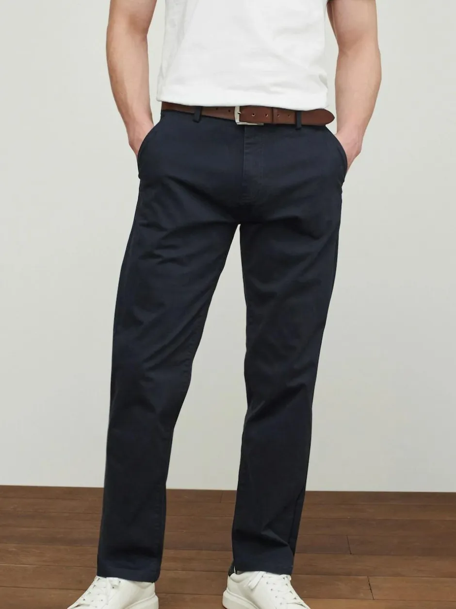 Next Straight Fit Belted Soft Touch Chino Trousers Navy Blue Hot