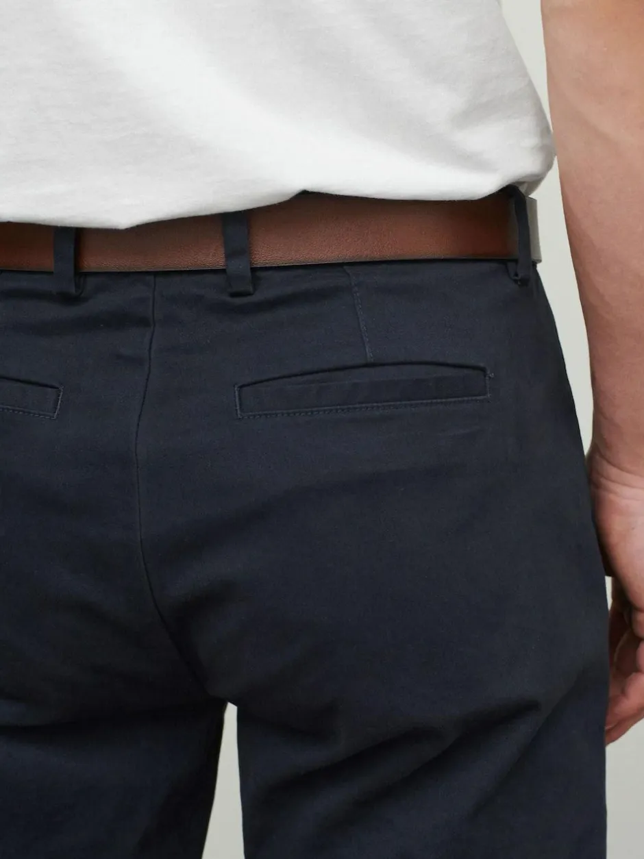 Next Straight Fit Belted Soft Touch Chino Trousers Navy Blue Hot