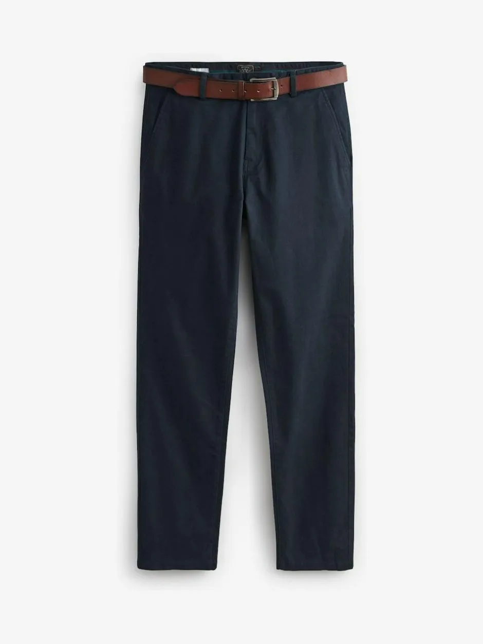 Next Straight Fit Belted Soft Touch Chino Trousers Navy Blue Hot