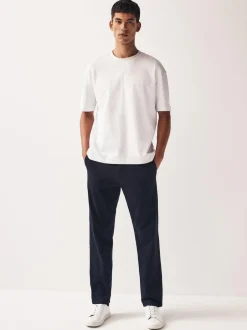 Next Navy Blue Straight Fit Stretch Chinos Trousers Discount