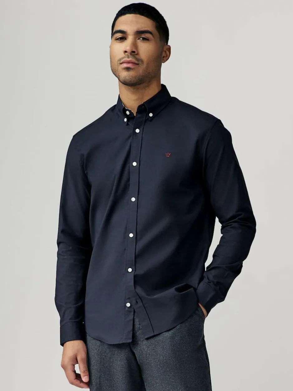 Next Navy Blue Stretch Oxford Long Sleeve Shirt Hot