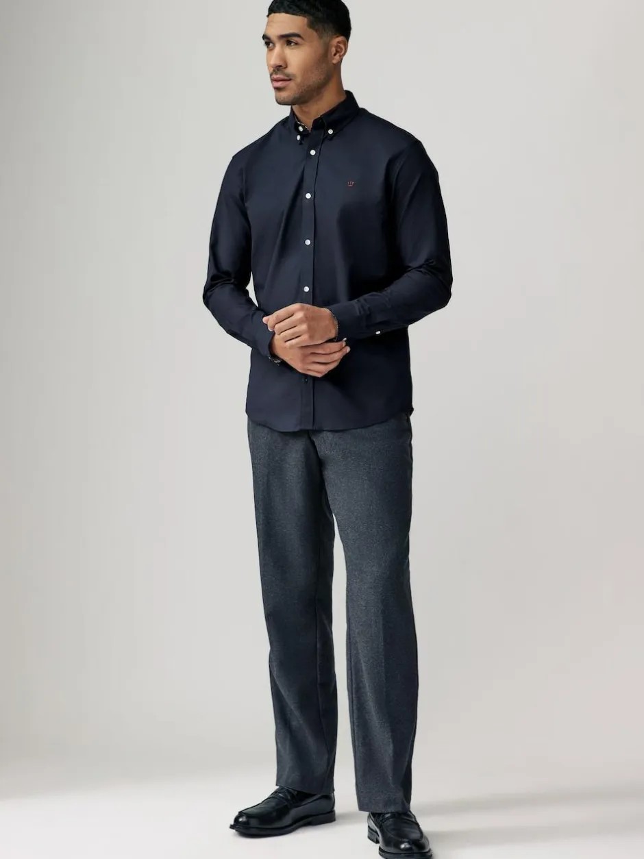 Next Navy Blue Stretch Oxford Long Sleeve Shirt Hot