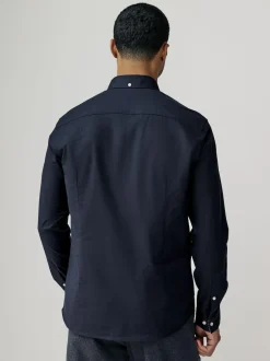 Next Navy Blue Stretch Oxford Long Sleeve Shirt Hot