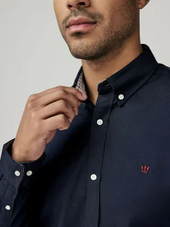 Next Navy Blue Stretch Oxford Long Sleeve Shirt Hot