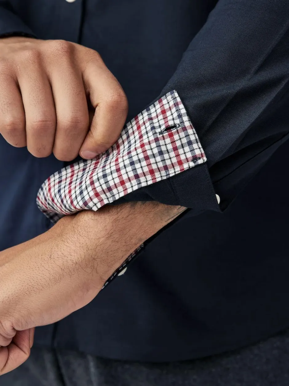 Next Navy Blue Stretch Oxford Long Sleeve Shirt Hot