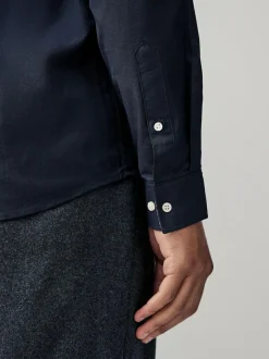 Next Navy Blue Stretch Oxford Long Sleeve Shirt Hot