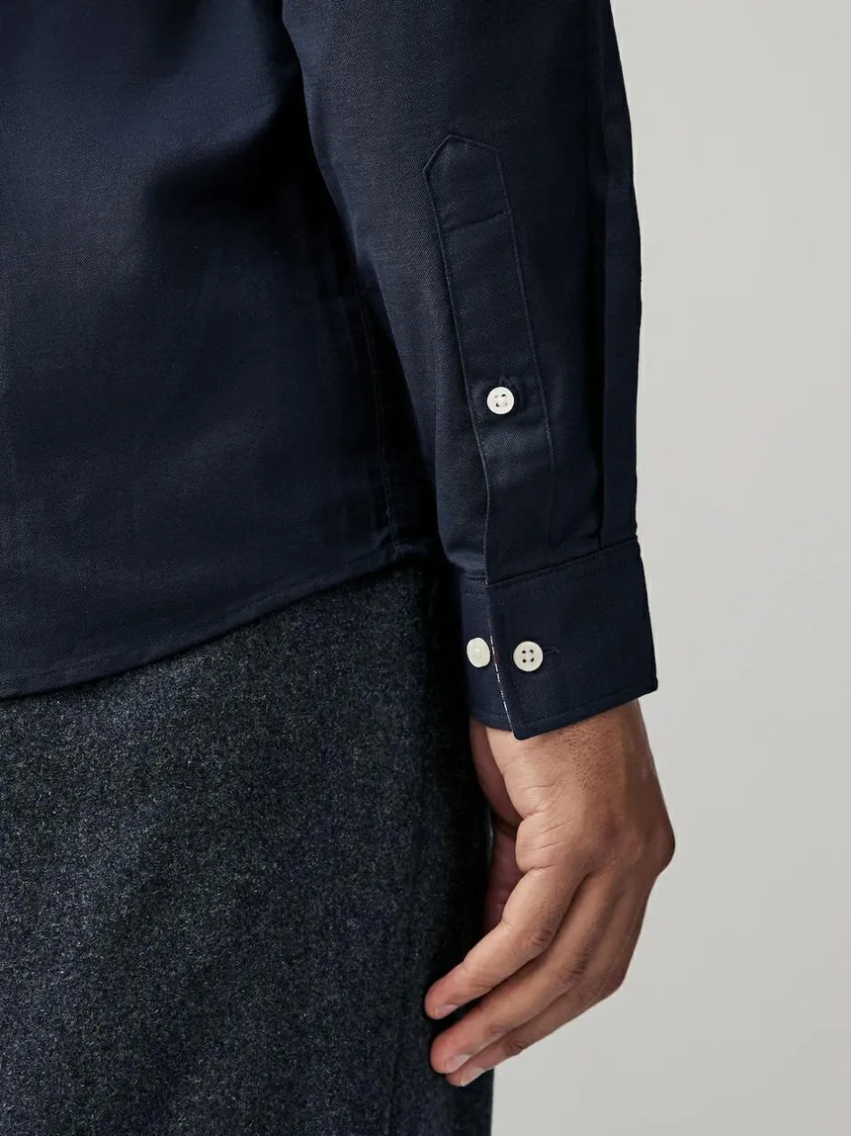 Next Navy Blue Stretch Oxford Long Sleeve Shirt Hot