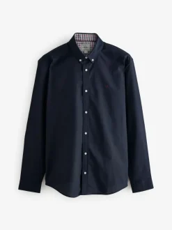 Next Navy Blue Stretch Oxford Long Sleeve Shirt Hot