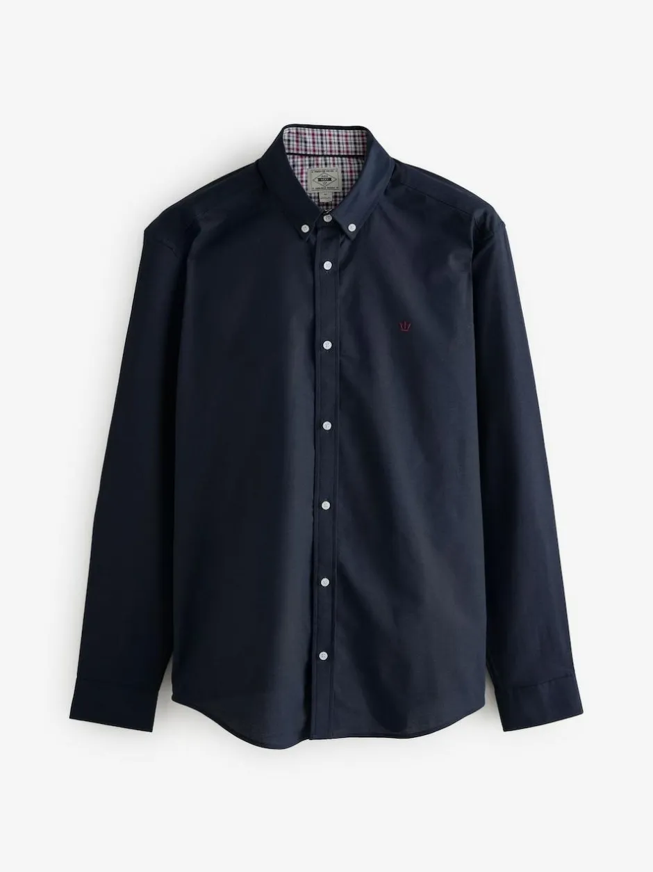Next Navy Blue Stretch Oxford Long Sleeve Shirt Hot