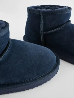 Next Suede Warm Lined Ankle Slipper Boots Navy Blue Outlet