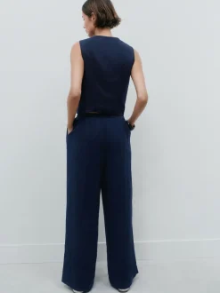 Next Superwide Pleated Trousers Navy Blue Best