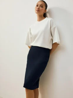 Next Tailored Pencil Skirt With Wool Navy Blue Sale