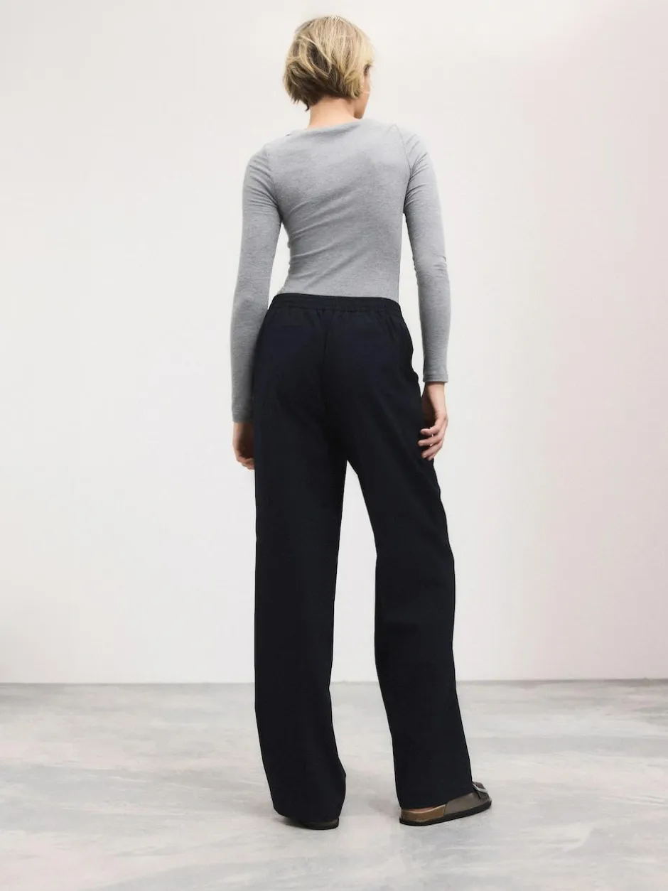 Next Tailored Wide Leg Trousers With Wool Navy Blue Clearance