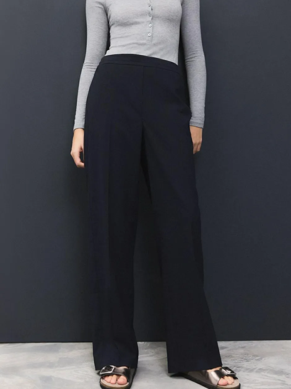 Next Tailored Wide Leg Trousers With Wool Navy Blue Clearance