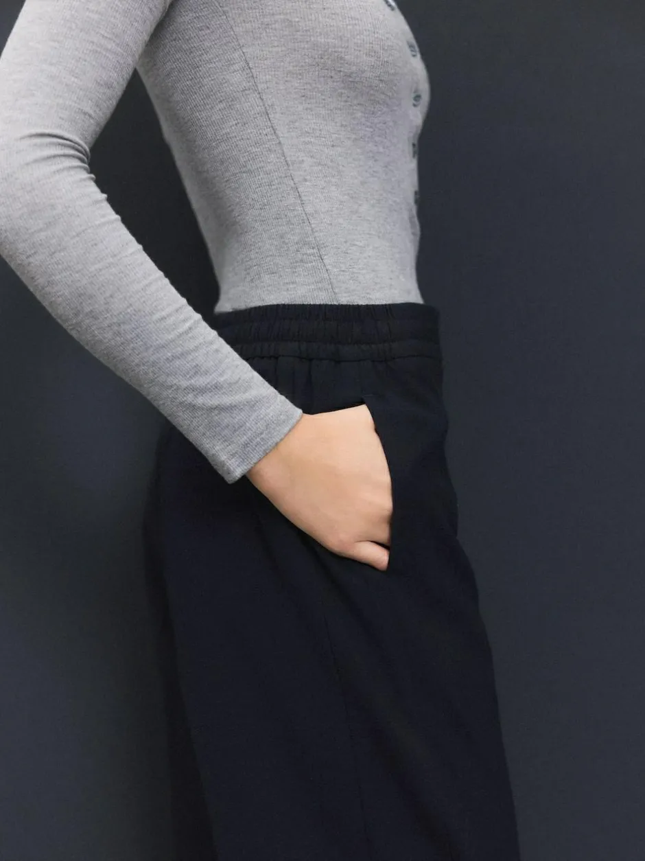 Next Tailored Wide Leg Trousers With Wool Navy Blue Clearance