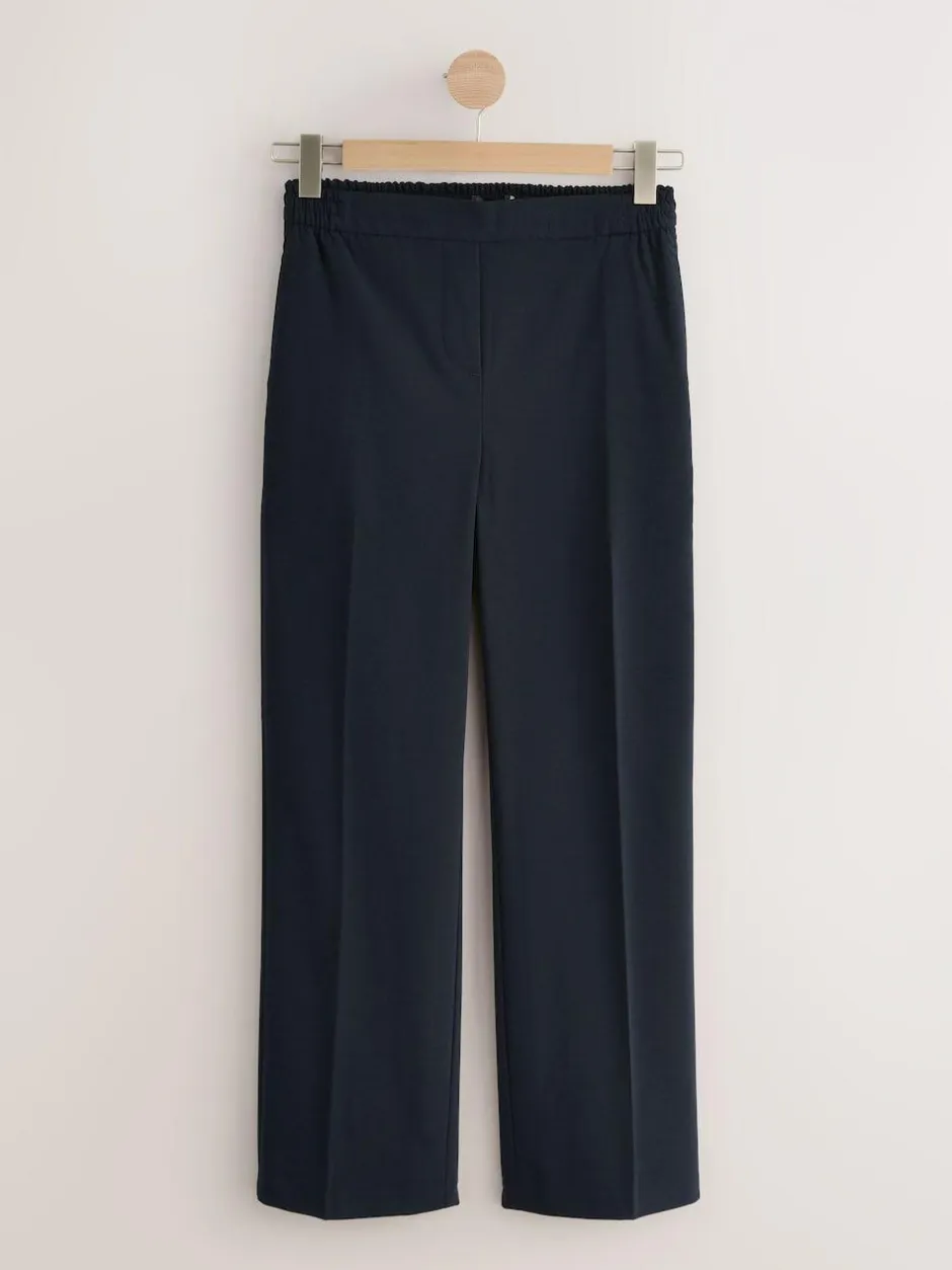 Next Tailored Wide Leg Trousers With Wool Navy Blue Clearance