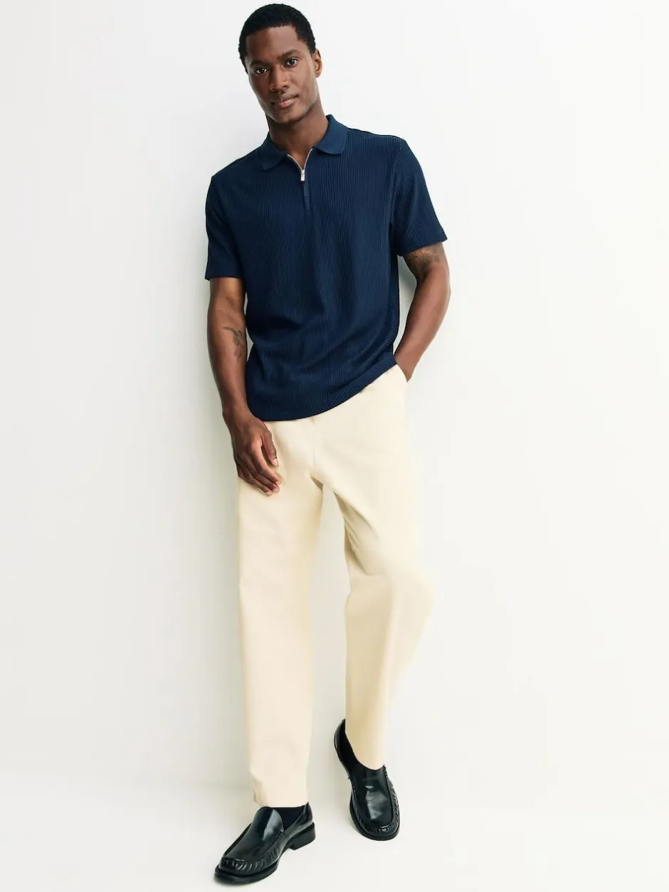 Next Textured Smart Zip Neck Polo Shirt Navy Blue Sale