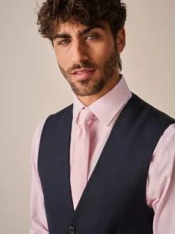 Next Navy Blue Textured Suit Waistcoat Hot