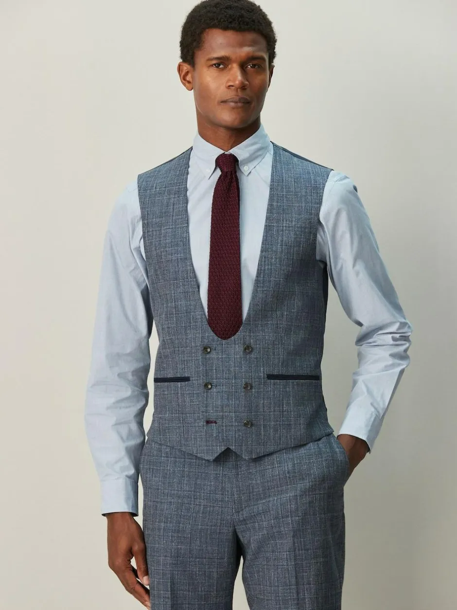 Next Trimmed Check Suit Waistcoat Navy Blue Discount