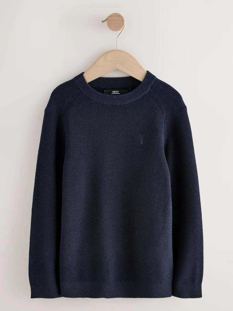 Next Navy Blue With Stag Cotton Crew Neck Knitted Jumper (3-16yrs) Best