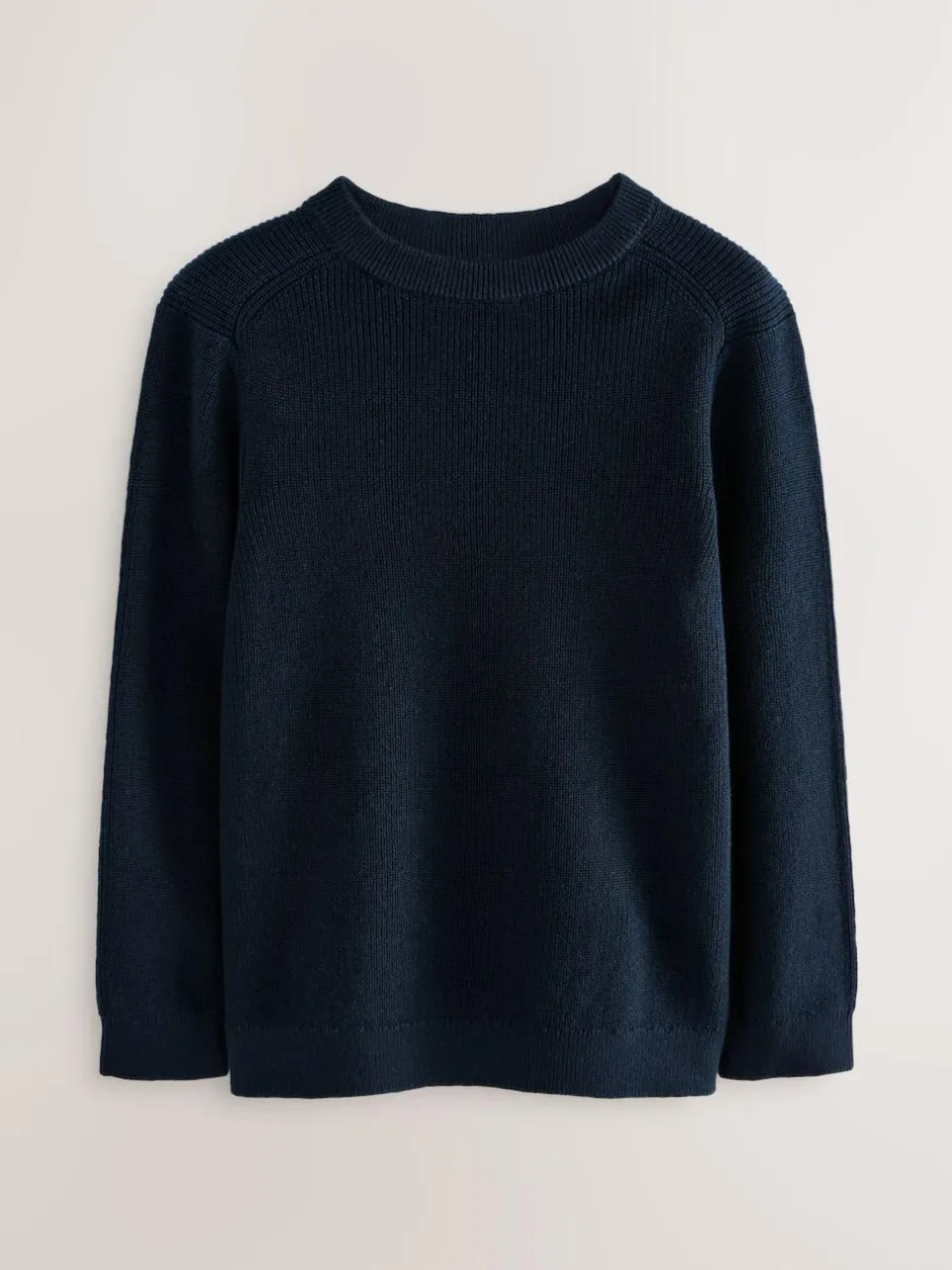 Next Navy Blue Without Stag Cotton Crew Neck Knitted Jumper (3-16yrs) Sale