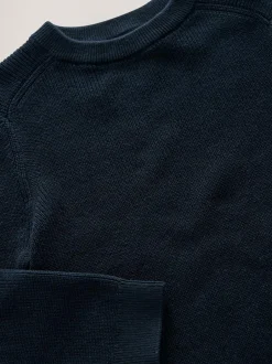 Next Navy Blue Without Stag Cotton Crew Neck Knitted Jumper (3-16yrs) Sale