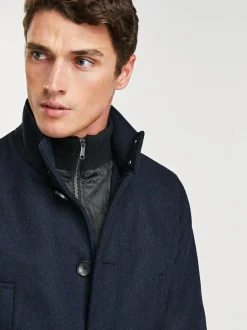 Next Wool Blend Mock Gilet Herringbone Padded Coat Navy Blue Hot