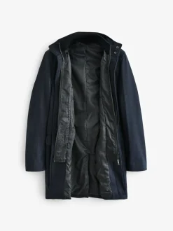 Next Wool Blend Mock Gilet Herringbone Padded Coat Navy Blue Hot