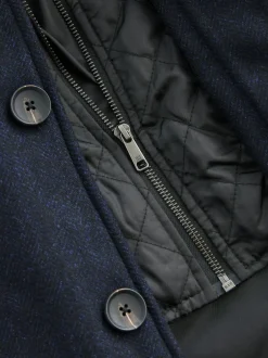 Next Wool Blend Mock Gilet Herringbone Padded Coat Navy Blue Hot