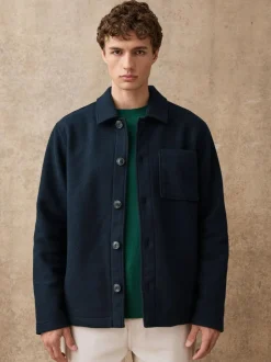 Next Wool Look Fleece Shacket Navy Blue Best