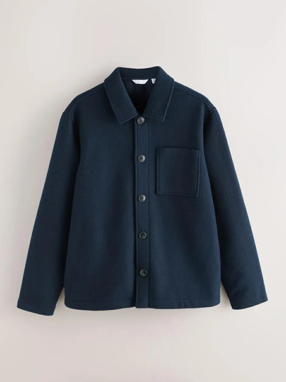 Next Wool Look Fleece Shacket Navy Blue Best