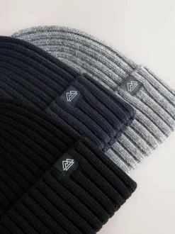 Next Knitted Beanie Hats 3 Pack (1-16yrs) Navy Blue/Black Clearance