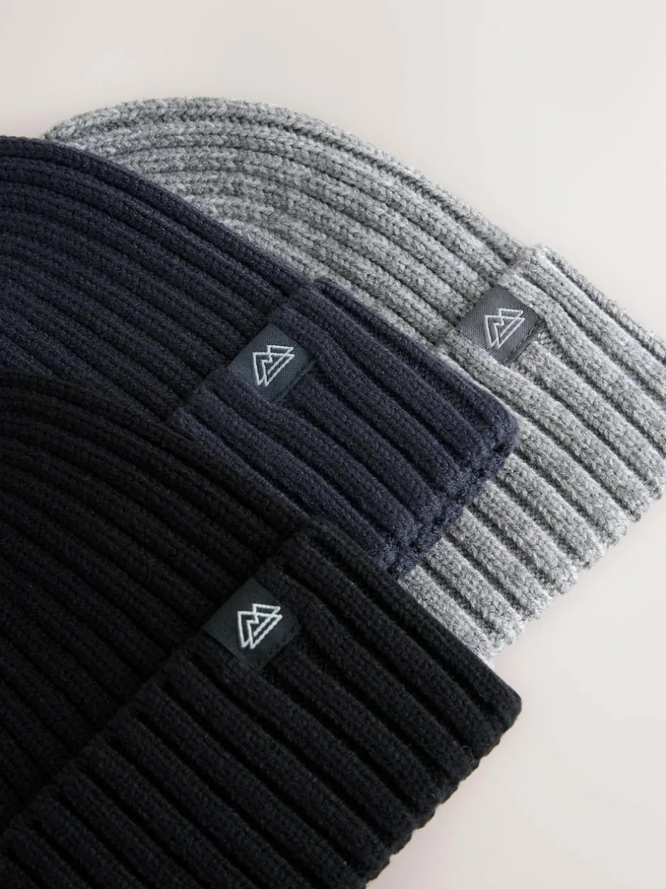 Next Knitted Beanie Hats 3 Pack (1-16yrs) Navy Blue/Black Clearance