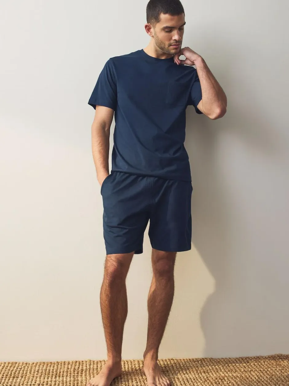 Next Navy Blue/Grey Jersey Short Pyjamas Set 2 Pack Clearance