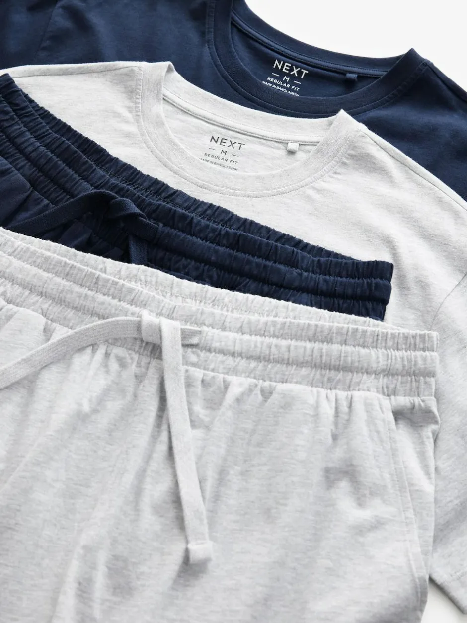 Next Navy Blue/Grey Jersey Short Pyjamas Set 2 Pack Clearance
