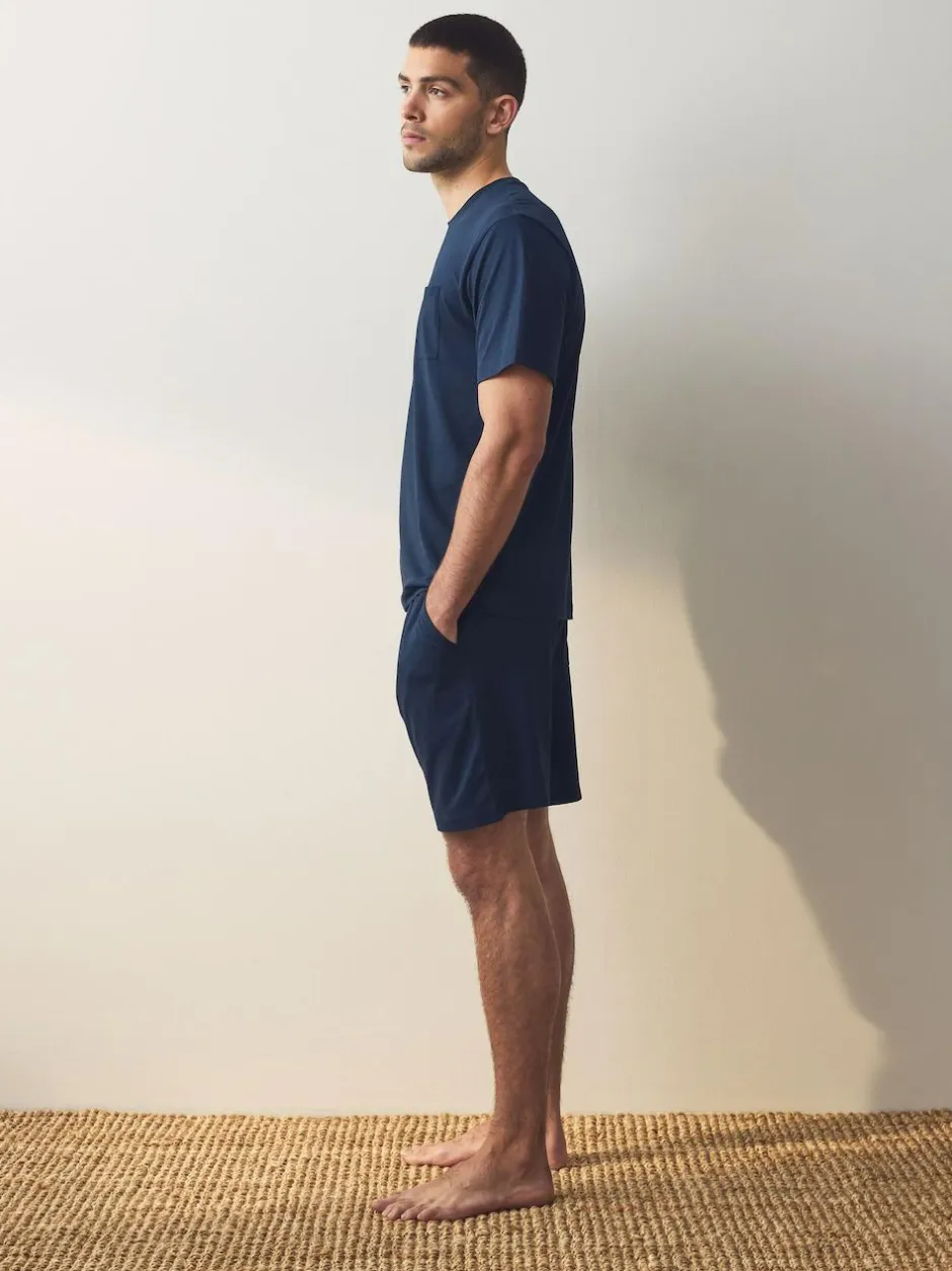 Next Navy Blue/Grey Jersey Short Pyjamas Set 2 Pack Clearance