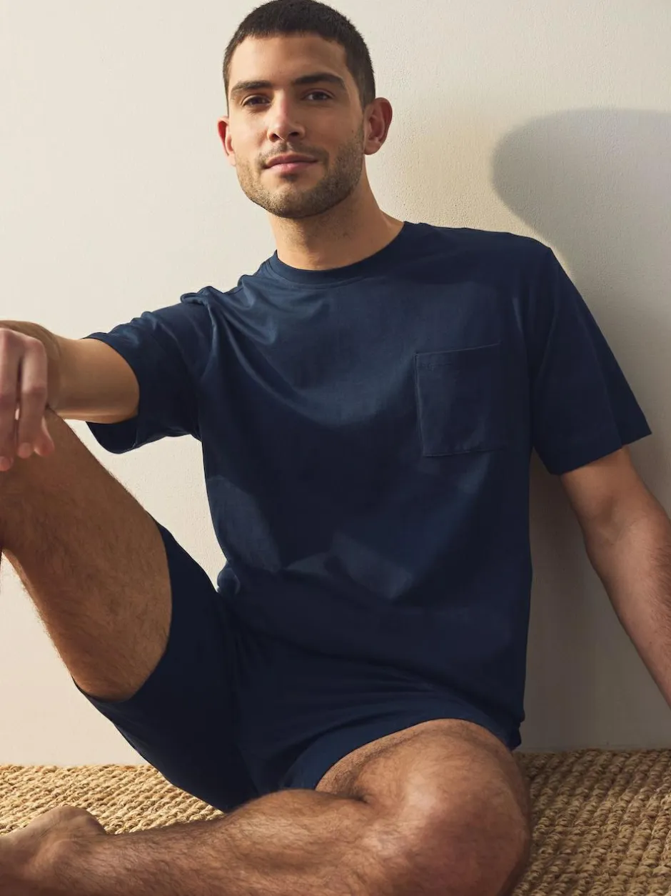 Next Navy Blue/Grey Jersey Short Pyjamas Set 2 Pack Clearance