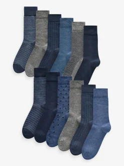 Next 12 Pack Mens Cotton Rich Socks Navy Blue/Grey Pattern Online