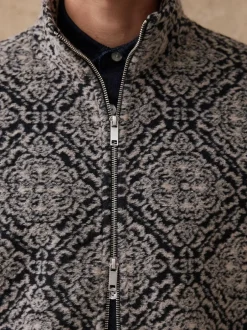 Next Full Zip Funnel Neck Fleece Navy Blue/Grey Printed Hot