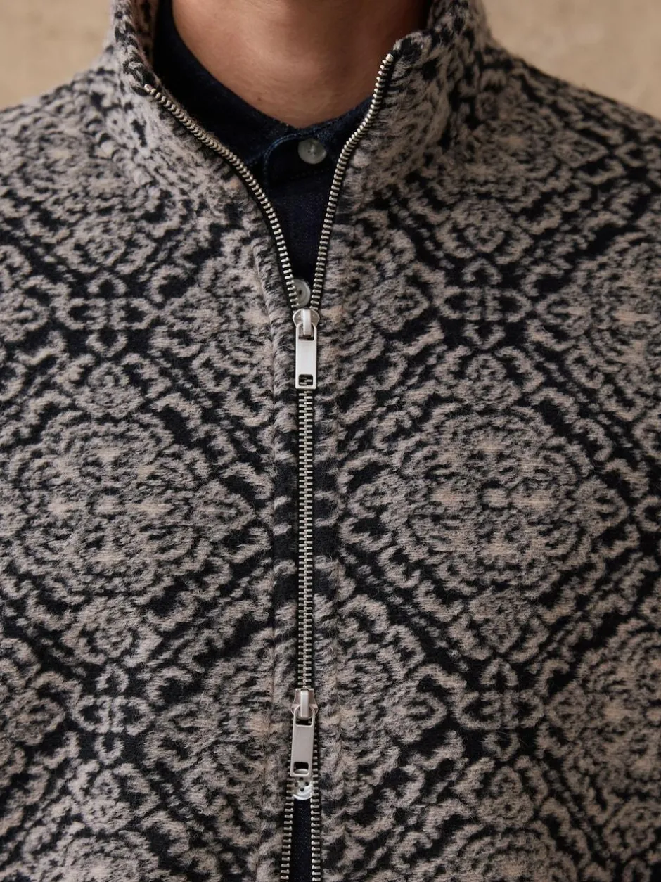 Next Full Zip Funnel Neck Fleece Navy Blue/Grey Printed Hot