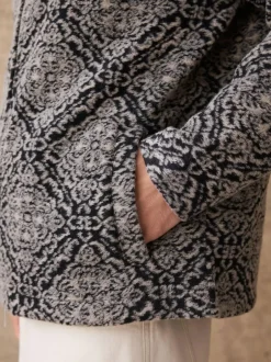 Next Full Zip Funnel Neck Fleece Navy Blue/Grey Printed Hot