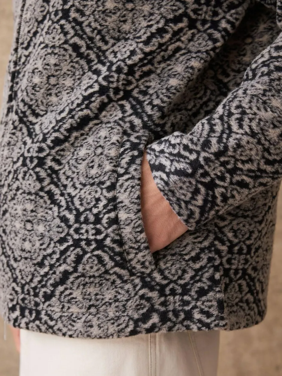 Next Full Zip Funnel Neck Fleece Navy Blue/Grey Printed Hot