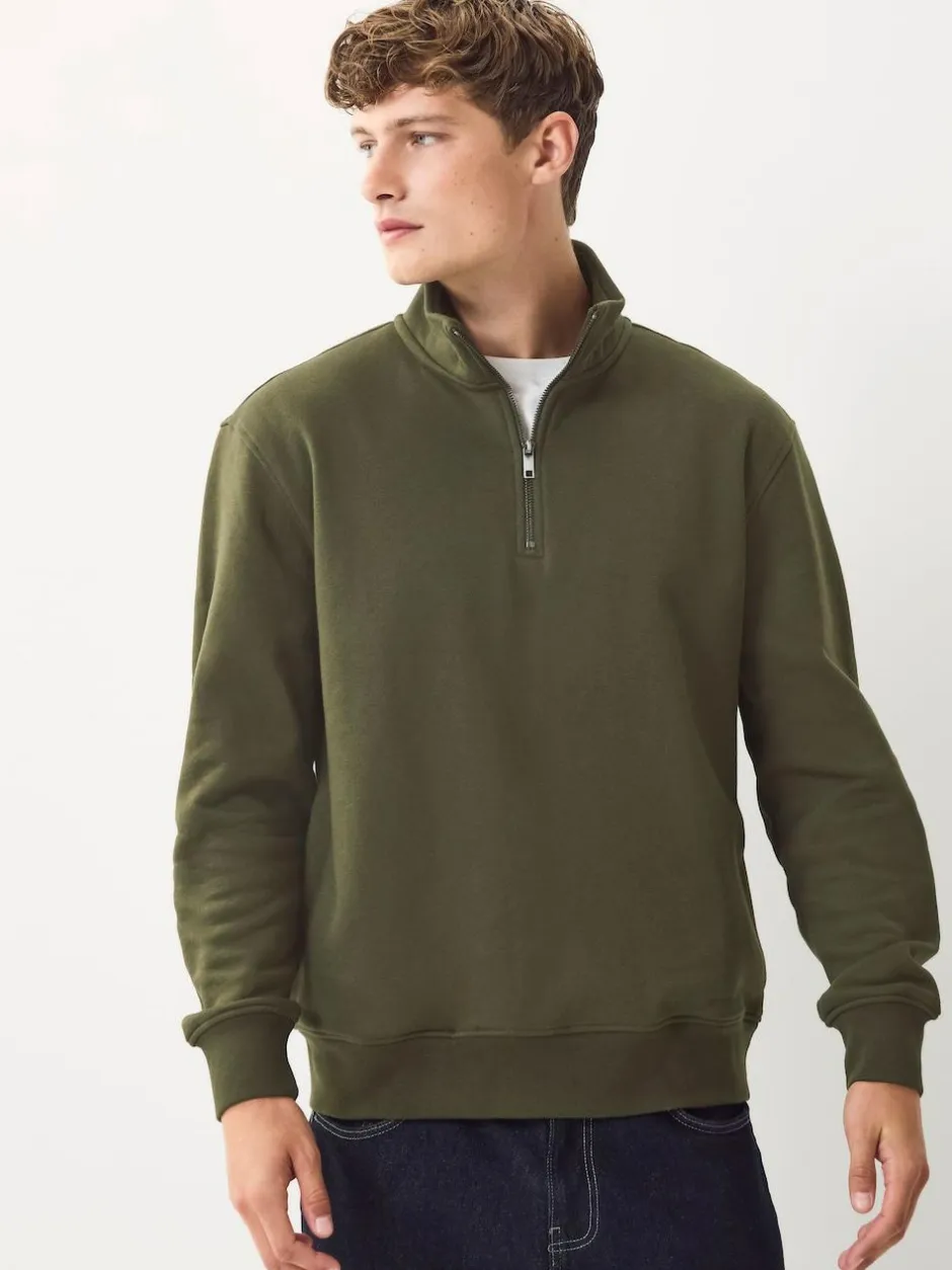 Next Navy Blue/Khaki Green 2 Pack Cotton Rich Heavyweight Jersey Quarter Zip Neck Sweatshirts Outlet