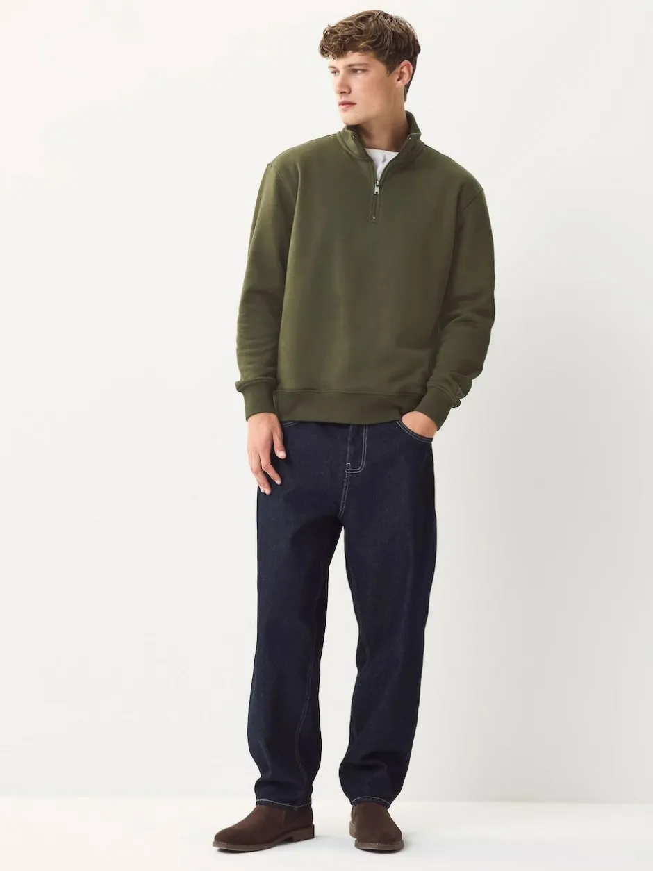 Next Navy Blue/Khaki Green 2 Pack Cotton Rich Heavyweight Jersey Quarter Zip Neck Sweatshirts Outlet