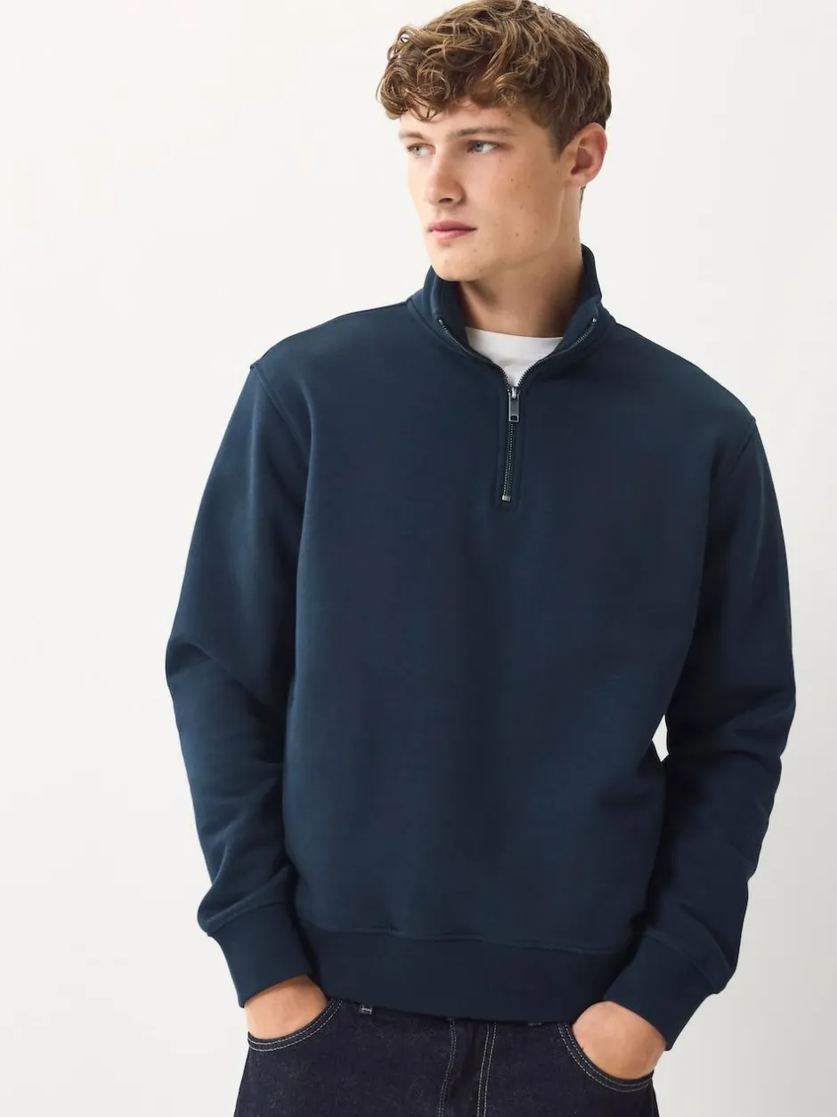 Next Navy Blue/Khaki Green 2 Pack Cotton Rich Heavyweight Jersey Quarter Zip Neck Sweatshirts Outlet