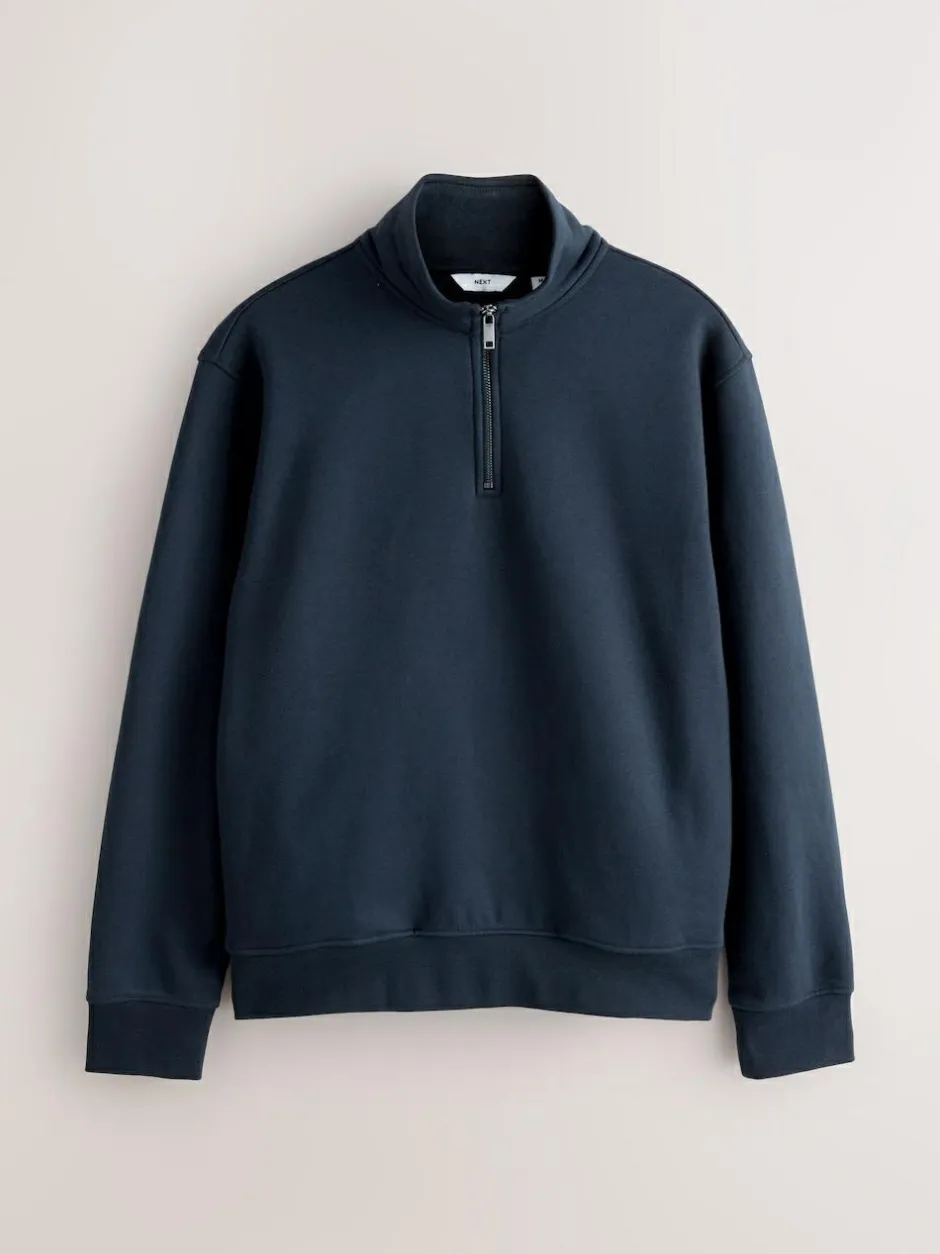 Next Navy Blue/Khaki Green 2 Pack Cotton Rich Heavyweight Jersey Quarter Zip Neck Sweatshirts Outlet