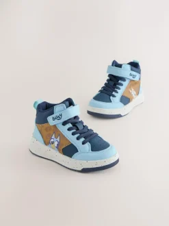 Next Navy Bluey Standard Fit (F) Touch Fastening Elastic Lace Hi Top Trainers New