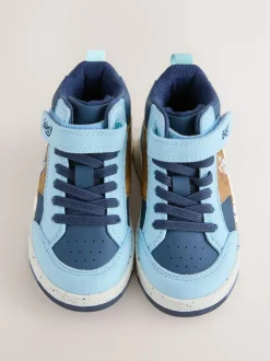 Next Navy Bluey Standard Fit (F) Touch Fastening Elastic Lace Hi Top Trainers New