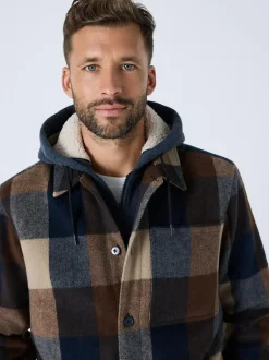 Next Navy Borg Lined Check Hooded Shacket Hot
