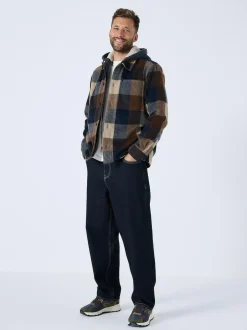 Next Navy Borg Lined Check Hooded Shacket Hot